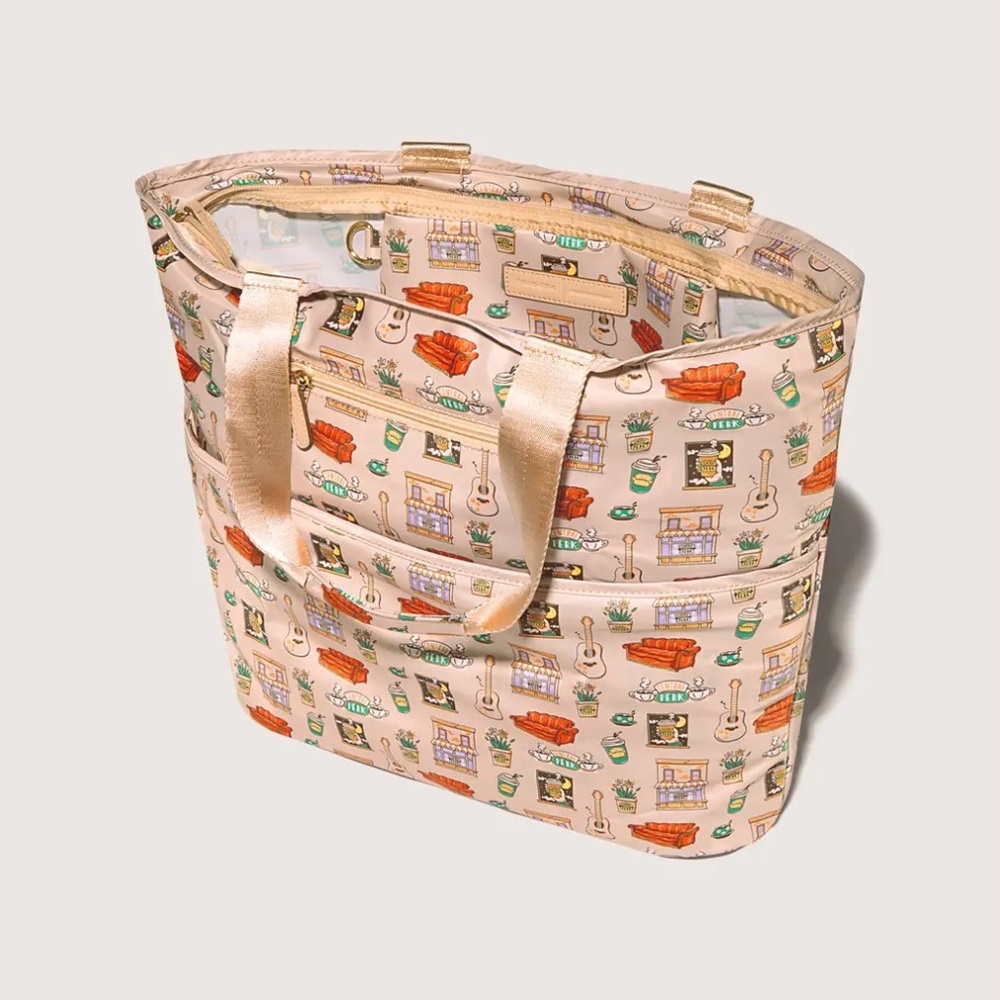 Stoney Clover Lane Beige Tote with Orange & Green Print